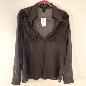 MODA International | Dark Brown 100% Silk Pleated Blouse (Never worn!)